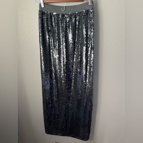 New All Saints Opal Sparkle Sequin Midi Skirt City Smoke Grey Small - Picture 8 of 12